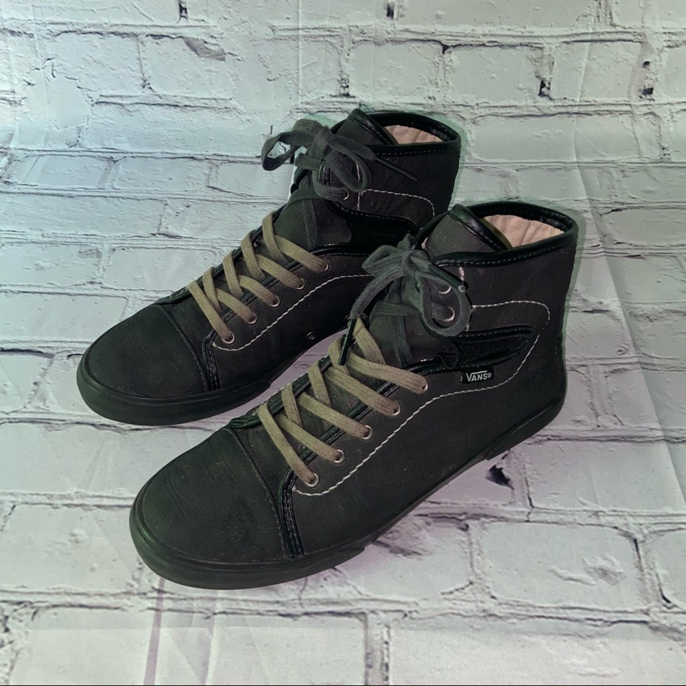 Vans Black Faux Leather High Top Lace Up Sneaker